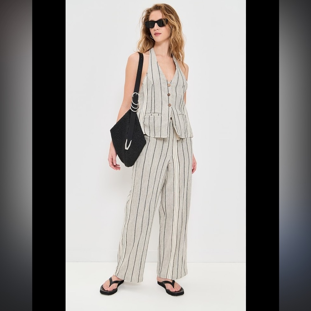 Free People Cream and Black Striped Jumpsuit with Relaxed Fit